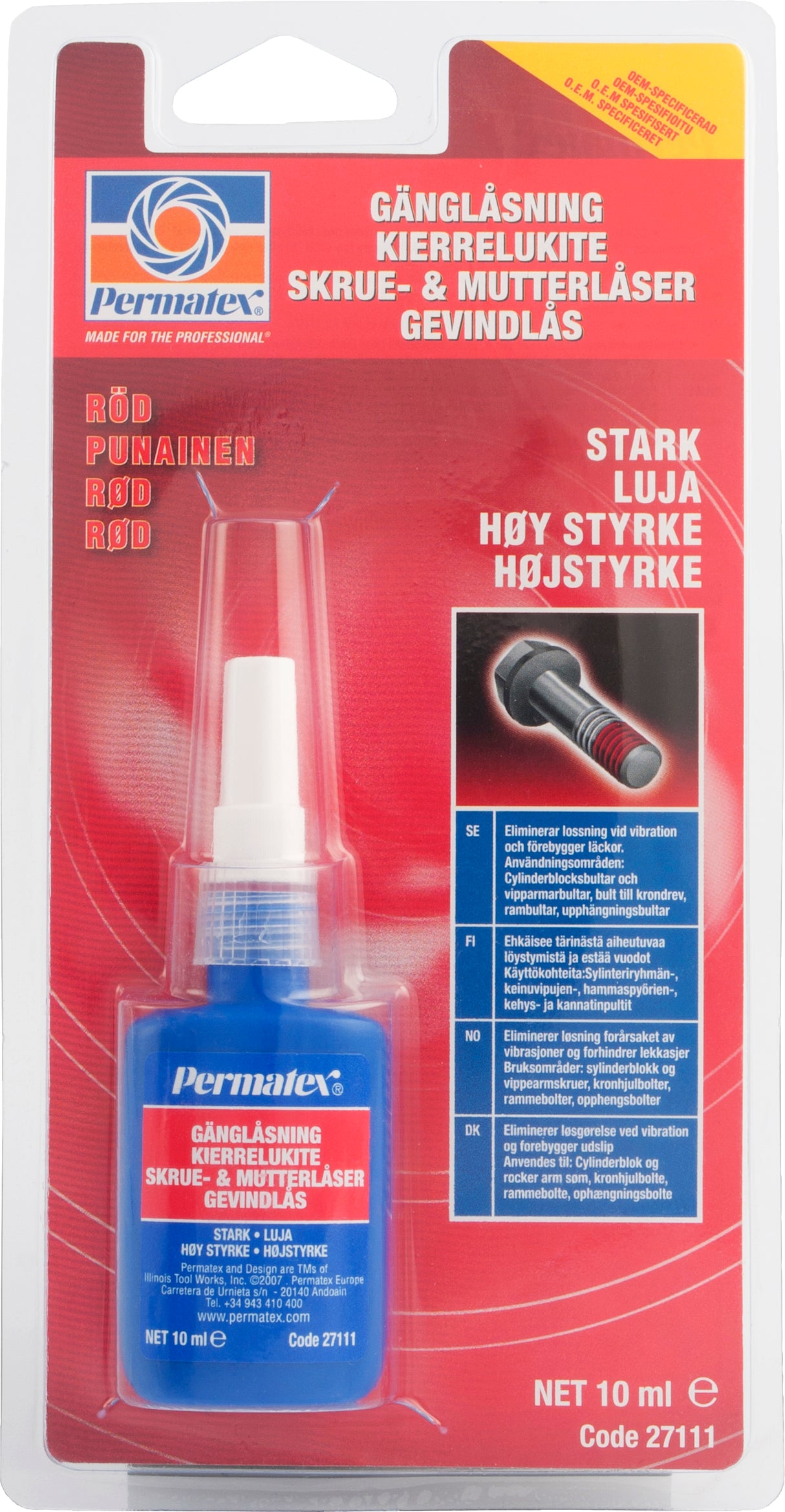 Permatex Gänglåsning Röd Stark 10ml